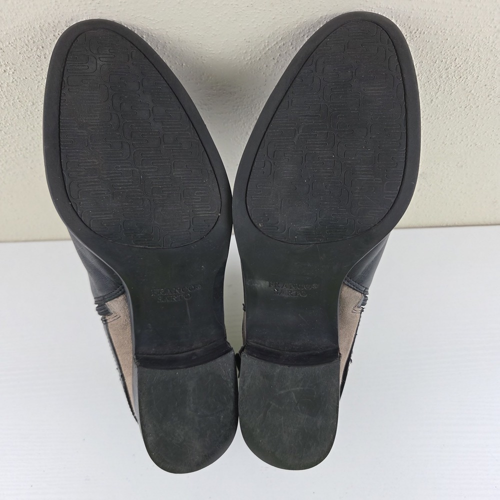 Franco Sarto Cyan Black Leather Ankle Zip Booties Block Heel Women's Size 9 M - Picture 10 of 11